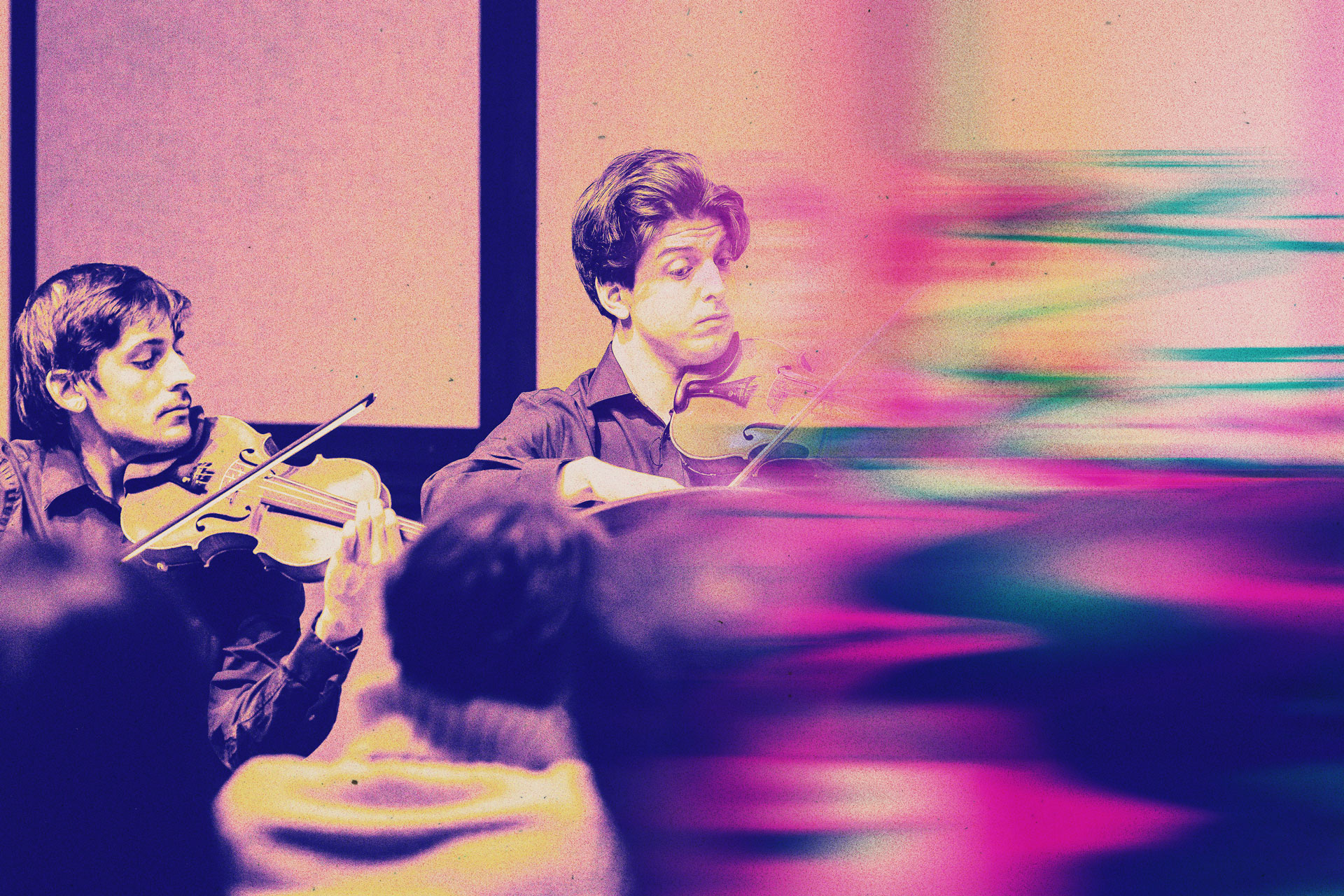 Students playing string instruments.