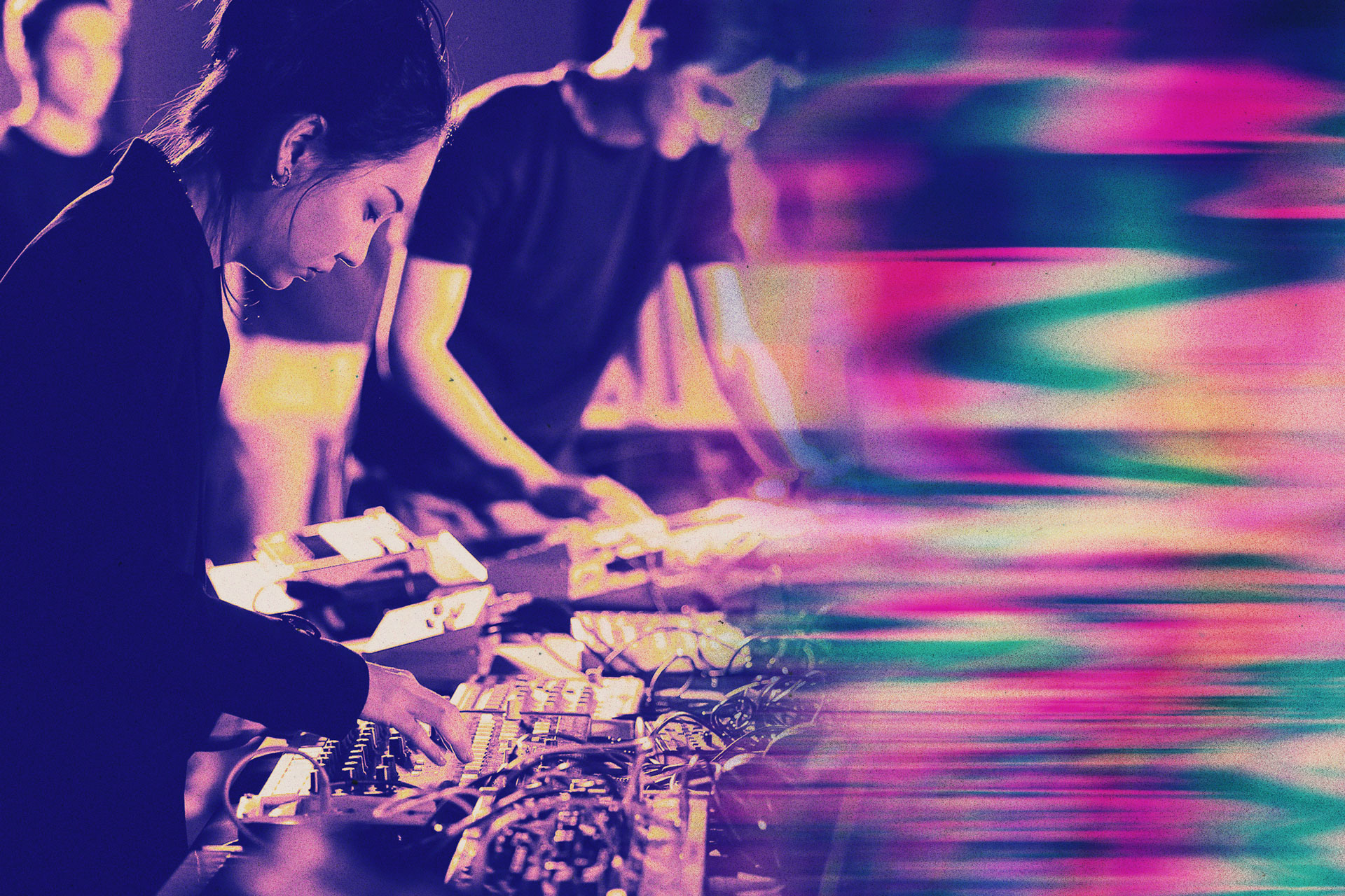 Students operating sound equipment.