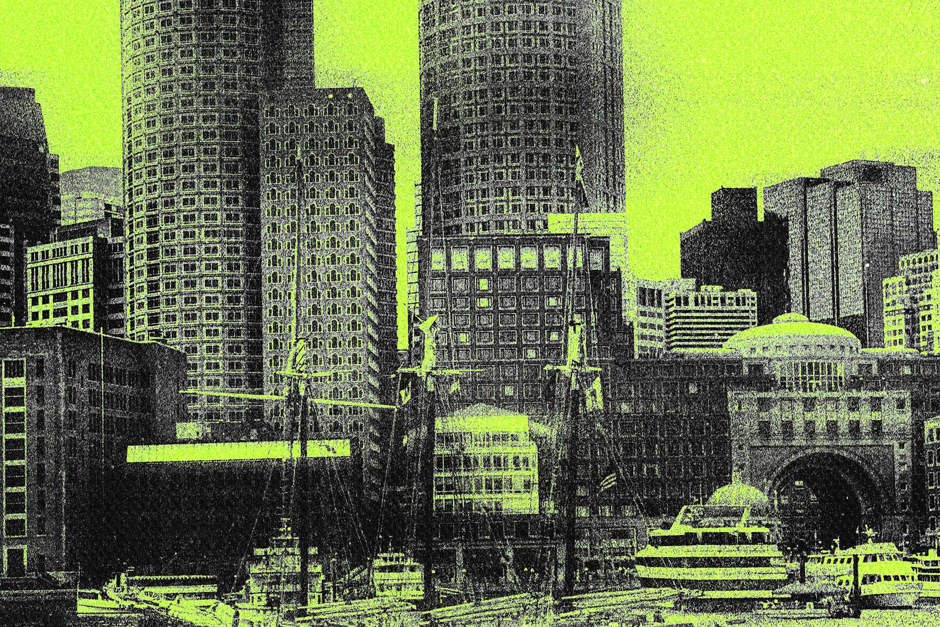 Boston harborside skyline.