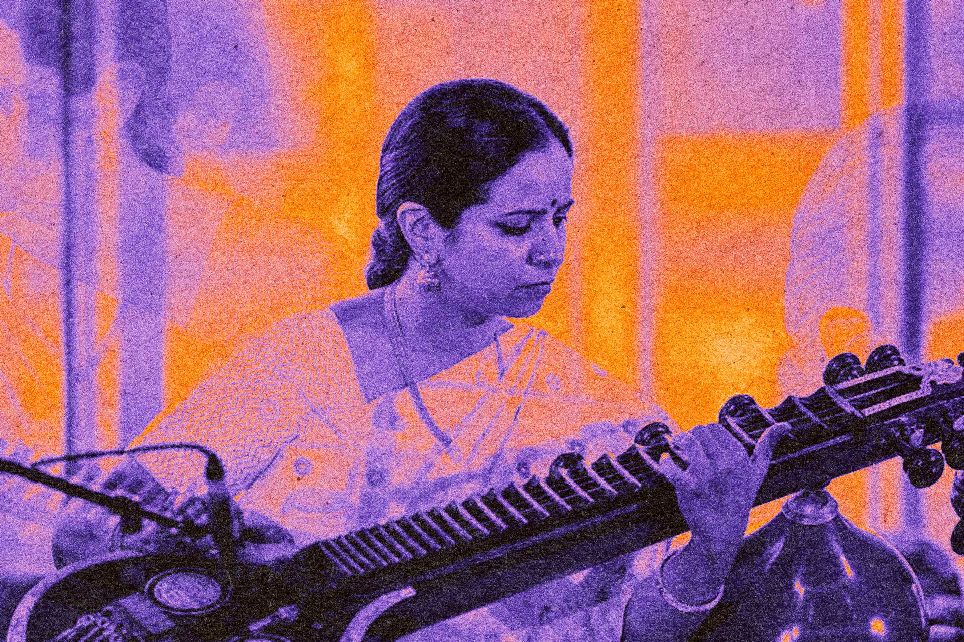 Musician playing string instrument.